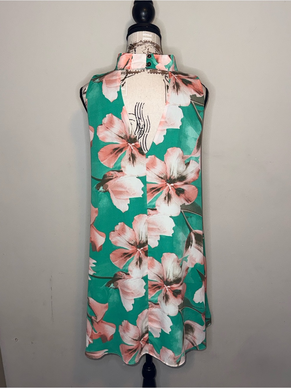 Peach Love California Teal Floral Halter Dress - Size Large - Picture 6 of 8